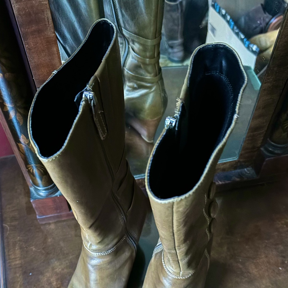 Ecco Leather Boots Wedge Heel Dark Moss Green Button details zipper women’s 8.5 - Picture 4 of 5